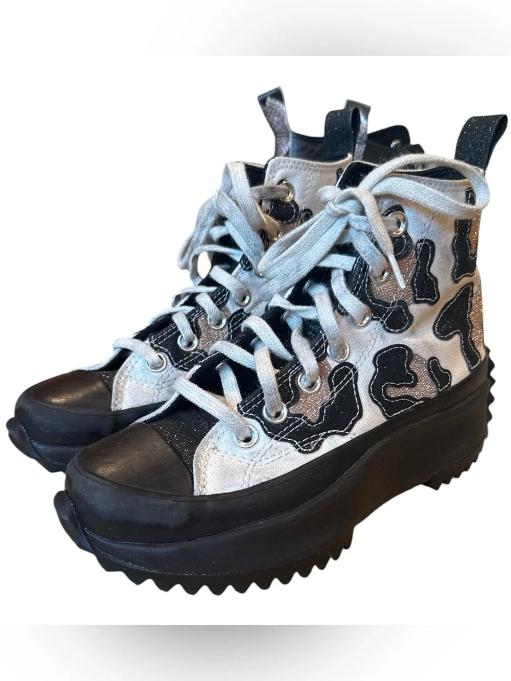 CONVERSE Run Star Hike High Glitter Leopard Sneakers 172036C Mens 3.5, Womens 5